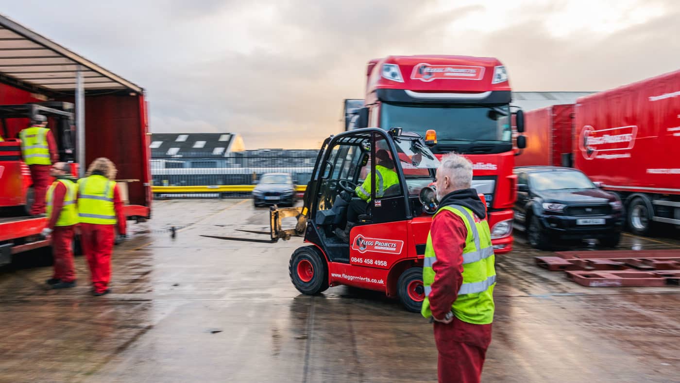 Forklift used for loading machinery